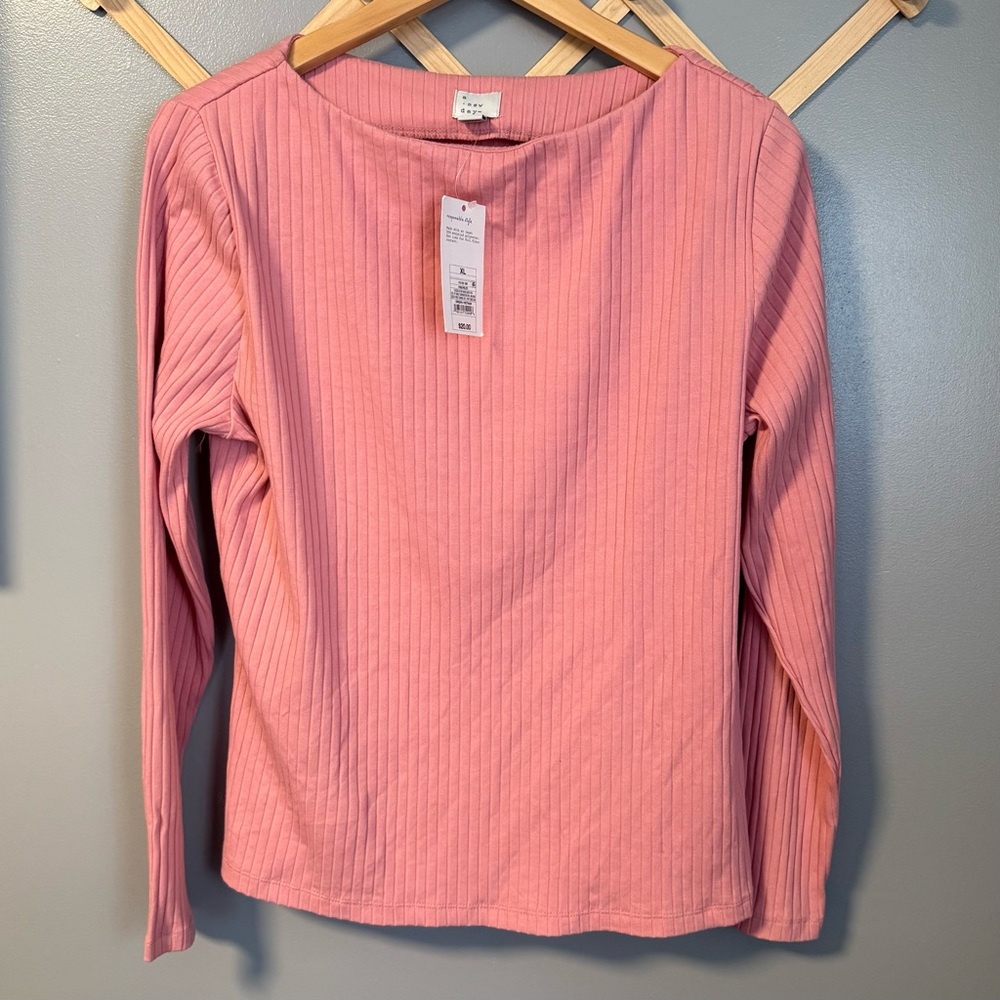 a new day | Ribbed Knit Boat Neck Long Sleeve Top